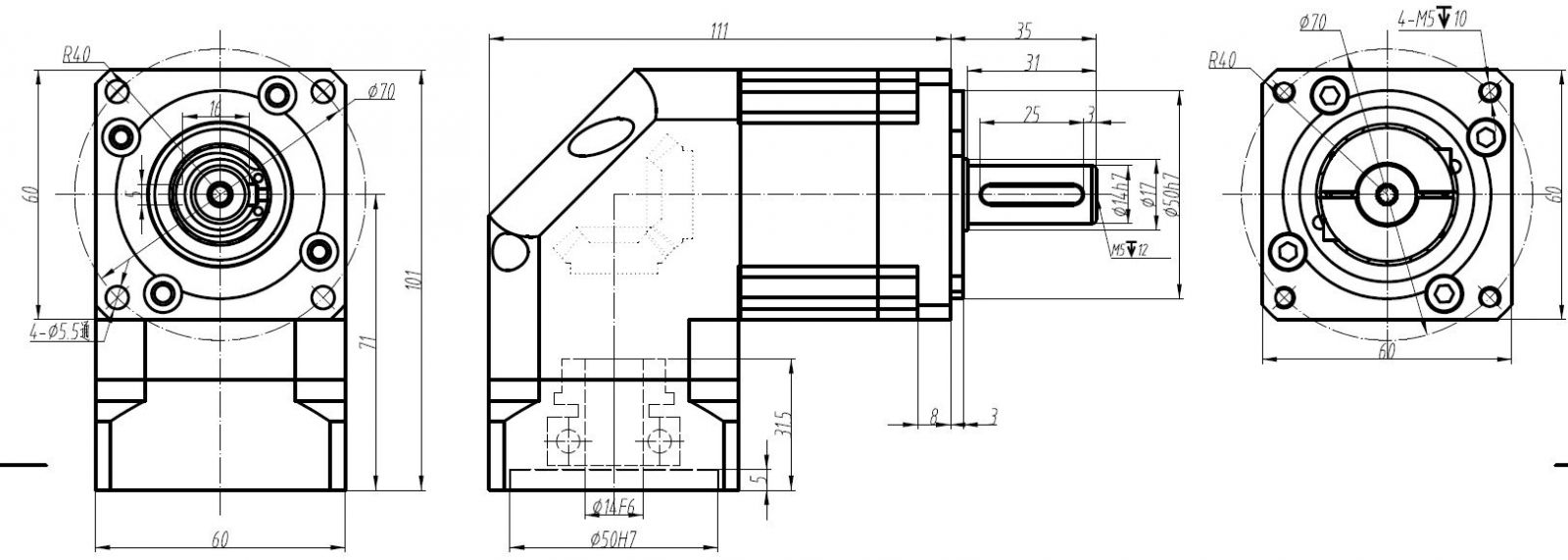 Kích thước hợp số vuông góc LRXZ60-L1-10-S2-P2